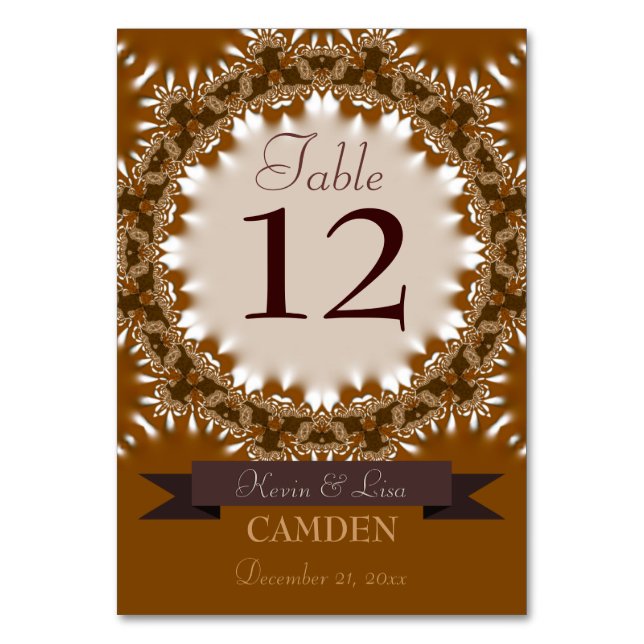 Earth Satin Lace Tischnummer Card (Vorderseite)