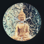 Earth Sitting Buddha Elegant Zen-Erleuchtung Große Wanduhr<br><div class="desc">Anpassen mit jedem Text.</div>