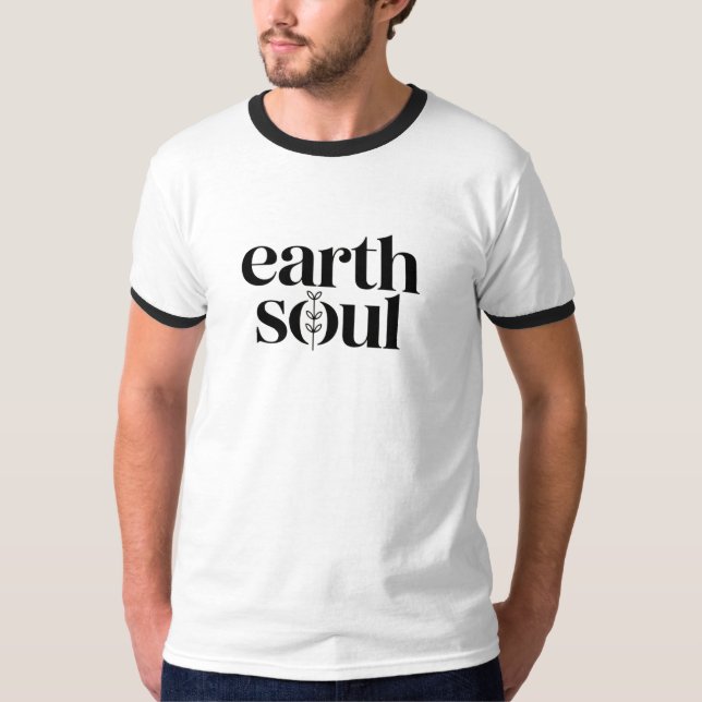 Earth Soul Minimalistische Ästhetik-Typografie-Gra T-Shirt (Vorderseite)