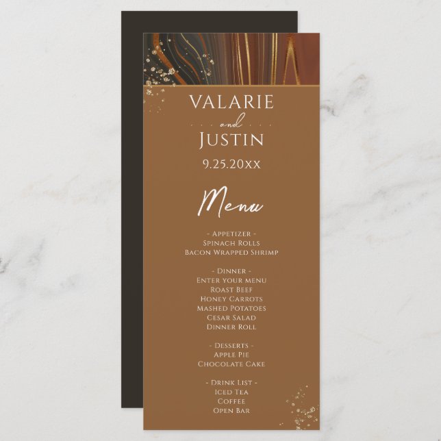 Earth Tone Agate Stone Variegated Wedding Menu Menükarte (Vorne/Hinten)