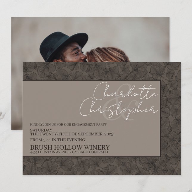 Earth Tone Blätter Engagement Party Einladung (Vorne/Hinten)