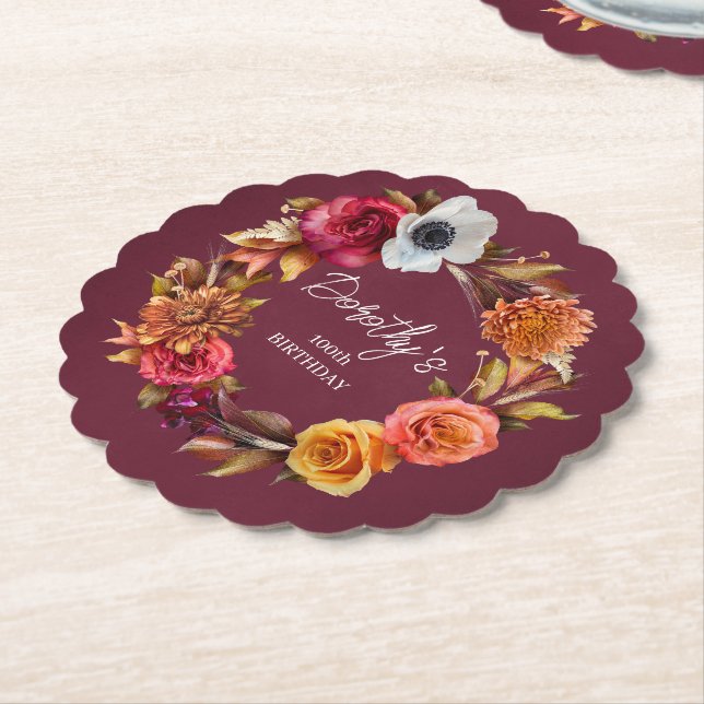 Earth Tone Burgundy Fall Blume 100. Geburtstag Untersetzer (angewinkelt)