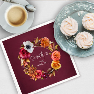 Earth Tone Burgundy Fall Blume 70. Geburtstag Serviette