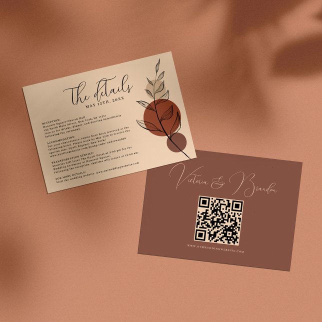 Earth Tone Foliage Terracotta Wedding QR Details Begleitkarte (Von Creator hochgeladen)