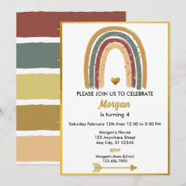 Earth Tone Golden Glitzer Boho Rainbow Birthday Einladung