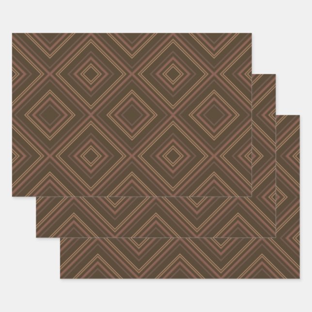 Earth Tone Hypnotic Diamond Moderne Abstrakte Kuns Geschenkpapier Set (Set)
