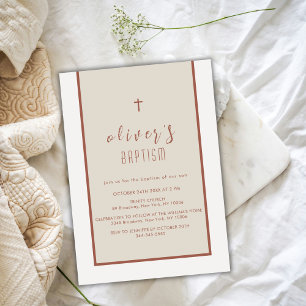 Earth Tone Modern Cross Christening Boy Taufe Einladung