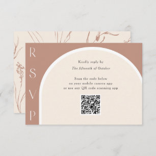 Earth Tone Modern Simple Arch QR Code Hochzeit RSVP Karte