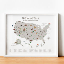Earth Tone National Park Map Woodland Kinderzimmer Poster