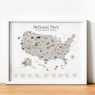 Earth Tone National Park Map Woodland Kinderzimmer Poster