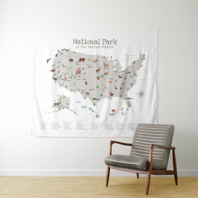 Earth Tone National Park Map Woodland Kinderzimmer Wandteppich (Beispiel (Horizontal))