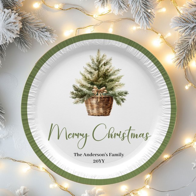 Earth Tone Scandinavian Christmas Custom Family  Pappteller (Modern Neutral Christmas Personalized Name Plates)