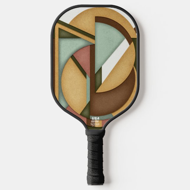 Earth-Toned Geometric Harmony Mid-Century Pickleball Schläger (Vorderseite)