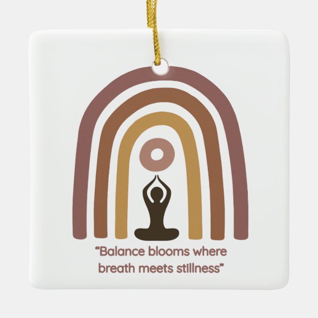 Earth-Toned Mindfulness Rainbow Yoga Design Keramikornament (Vorderseite)
