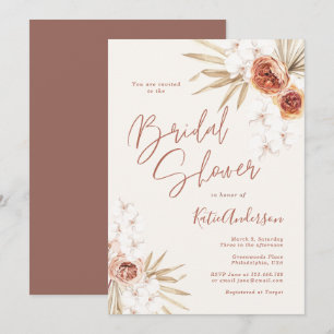 Earth Toned Pampas Grass Boho Brautparty Einladung