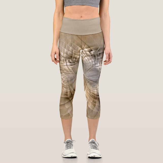 Earth Tones Abstrakt Moderne Fraktal Art Textur Capri Leggings (Vorderseite)