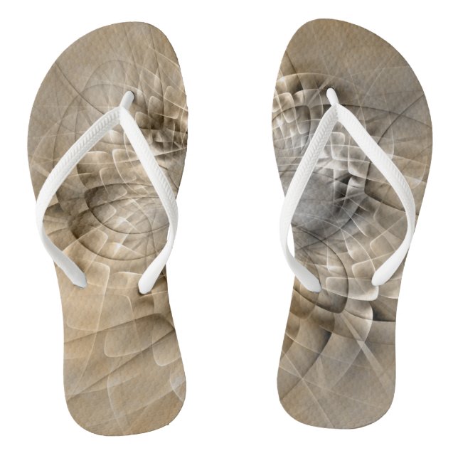 Earth Tones Abstrakt Moderne Fraktal Art Textur Flip Flops (Fußbett)
