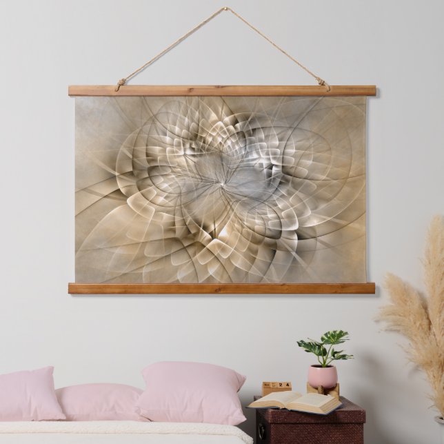 Earth Tones Abstrakt Moderne Fraktal Art Textur Wandteppich Mit Holzrahmen (Schlafzimmer)
