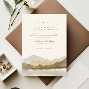 Earth Tones Boho Wasserfarbengebirge Foto Hochzeit Einladung