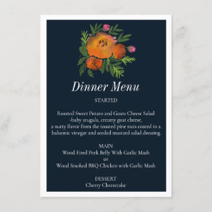 Earth Tones Burnt Orange Navy Floral Wedding Menükarte