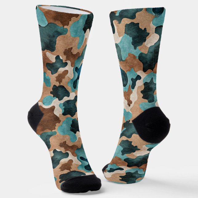 Earth Tones Camouflage Seamless Pattern Socken (Gewinkelt)
