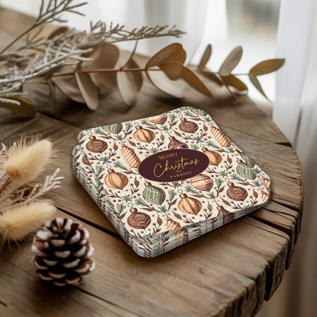 Earth Tones Christmas Pattern#12 ID1009 Rechteckiger Pappuntersetzer (Von Creator hochgeladen)