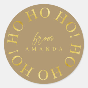 Earth Tones Gold Christmas Ho Ho Ho ID1009 Runder Aufkleber