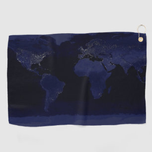 Earth World Map City Lights am Night Satellite Golfhandtuch