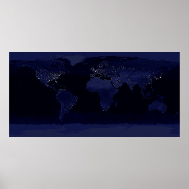 Earth World Map City Lights am Night Satellite Poster (Vorne)