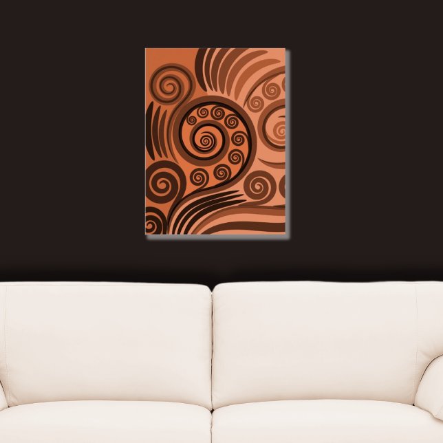 Earthen Sandy-Orange Curls Abstrakt Fern Frond Poster (Orange Unfurling Fern Frond Poster)