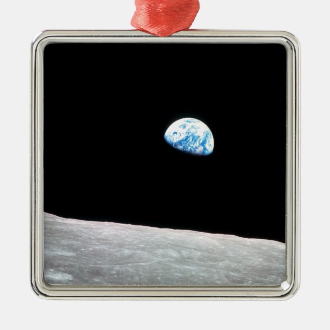 Earthrise from Moon Space Photo Ornament Aus Metall (Vorne)