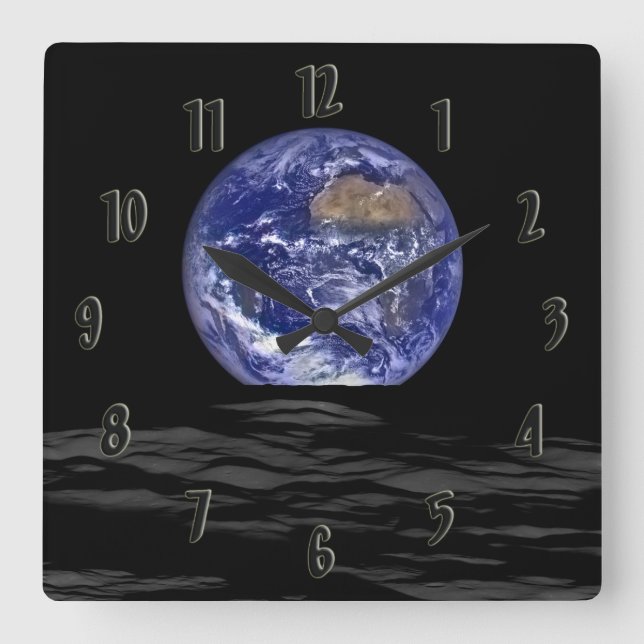 Earthrise Quadratische Wanduhr (Vorderseite)