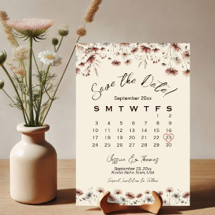 Earthtone Boho Chic Wildblumen Wedding Calendar Save The Date