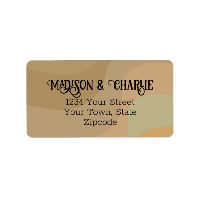 Earthtone Retro Stripes Fun Wedding Address Adressaufkleber (Vorne)