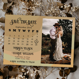 Earthtone Retro Wirbel Hochzeitkalender & Foto Save The Date