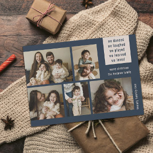 Earthy 5 Foto Collage Year Review Christmas Navy Feiertagskarte