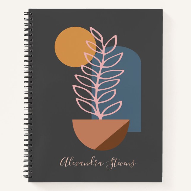 Earthy Abstrakt Geometric Botanical Personalisiert Notizbuch (Vorderseite)