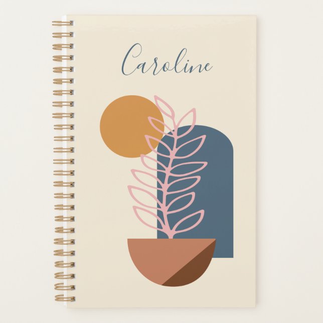 Earthy Abstrakt Geometric Botanical Personalisiert Planer (Vorderseite)