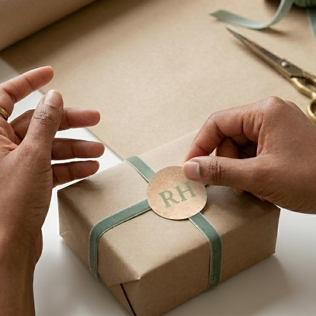 Earthy Arabesque | Terracotta & Sage Personalised Runder Aufkleber (Lifestyle Shot)