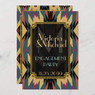 Earthy Aztec Modern Art Deco Engagement Party Einladung