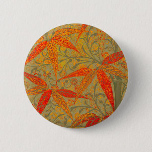 Earthy Bamboo Art Vintag Print Orange Button