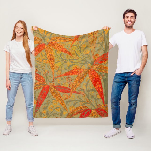 Earthy Bamboo Art Vintag Print Orange Fleecedecke (Beispiel)