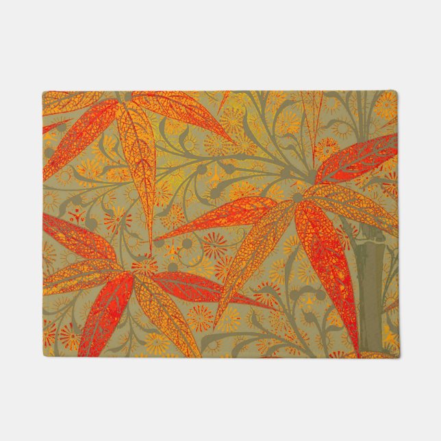 Earthy Bamboo Art Vintag Print Orange Fußmatte (Vorderseite)