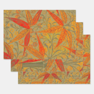 Earthy Bamboo Art Vintag Print Orange Geschenkpapier Set