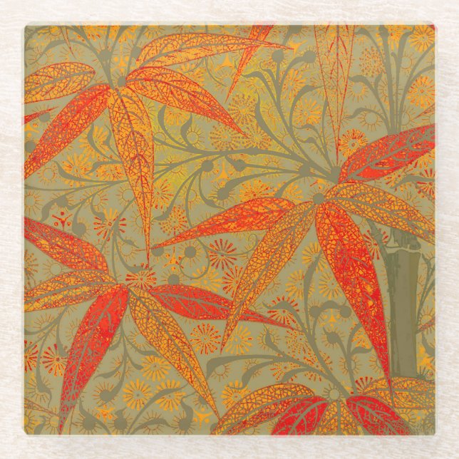 Earthy Bamboo Art Vintag Print Orange Glasuntersetzer (Vorderseite)