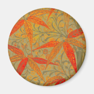 Earthy Bamboo Art Vintag Print Orange Magnet