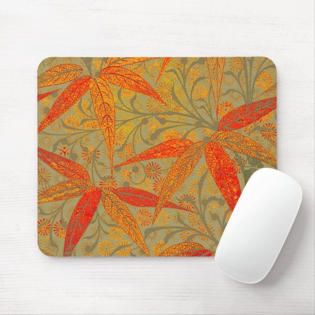 Earthy Bamboo Art Vintag Print Orange Mousepad (Mit Mouse)