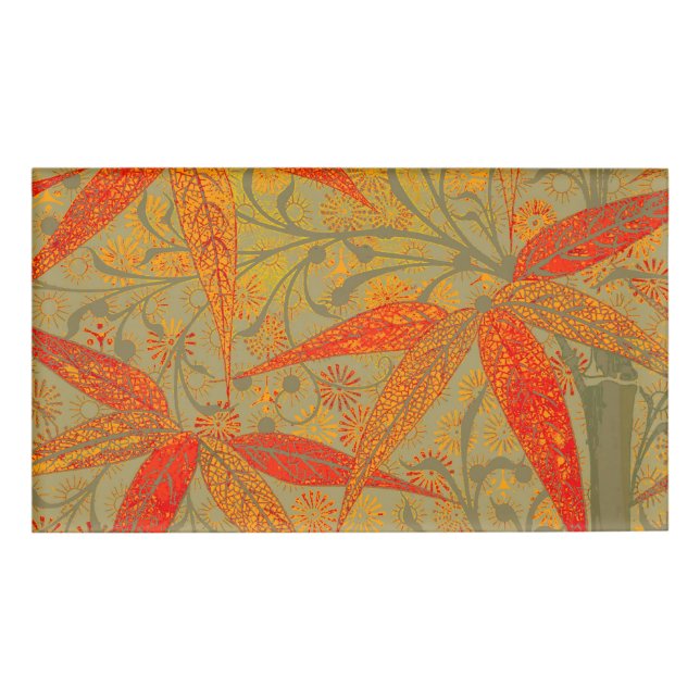 Earthy Bamboo Art Vintag Print Orange Namenschild (Vorderseite)