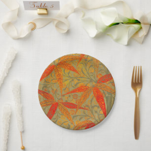 Earthy Bamboo Art Vintag Print Orange Pappteller