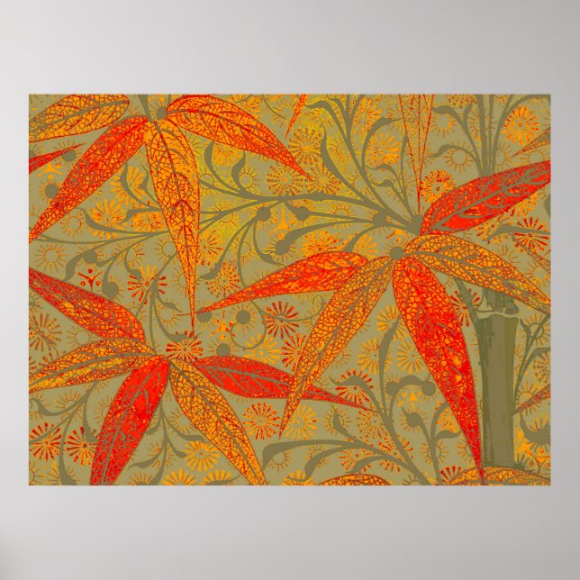 Earthy Bamboo Art Vintag Print Orange Poster (Vorne)
